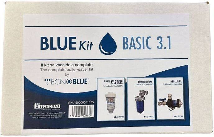 Tecnogas Kit Salvacaldaia BlueKit Basic 3.1 con Defangatore Filtro Magnetico + Dosatore Polifosfati + Neutralizzatore Condensa