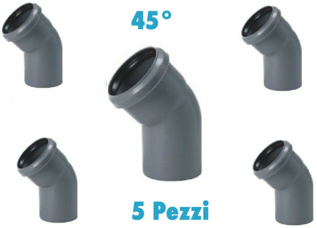 Redi Curve 45° (5 PEZZI) polipropilene diametro 40 mm Innesto