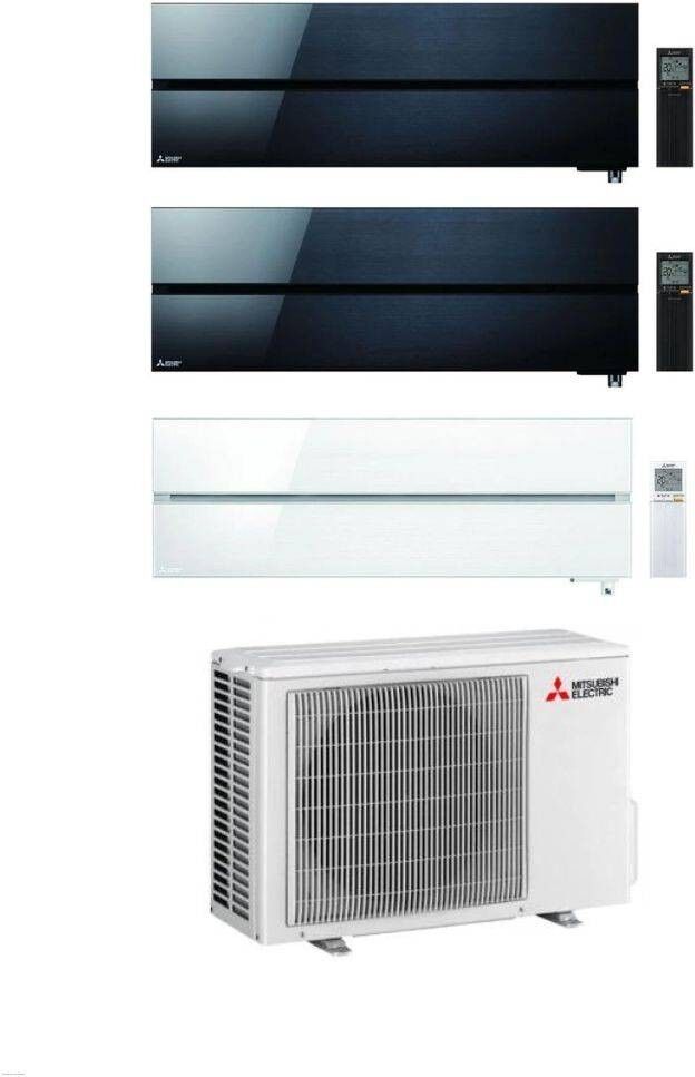 Mitsubishi Climatizzatore Trial Split Kirigamine MSZ-LN Bianco+Nero+Nero 9+9+12 con MXZ-3F54VF3 Inverter R-32 Wi-Fi Classe A+++