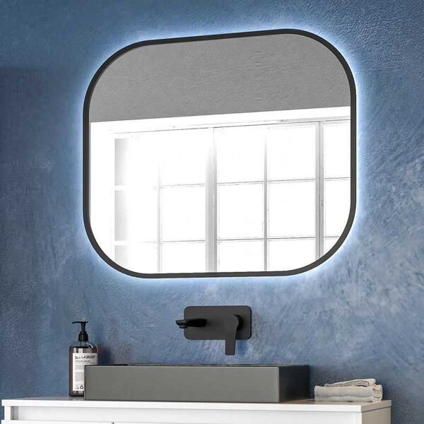 kamalu specchio bagno led retroilluminato 60x70 cm cornice nera   kam-s6700n