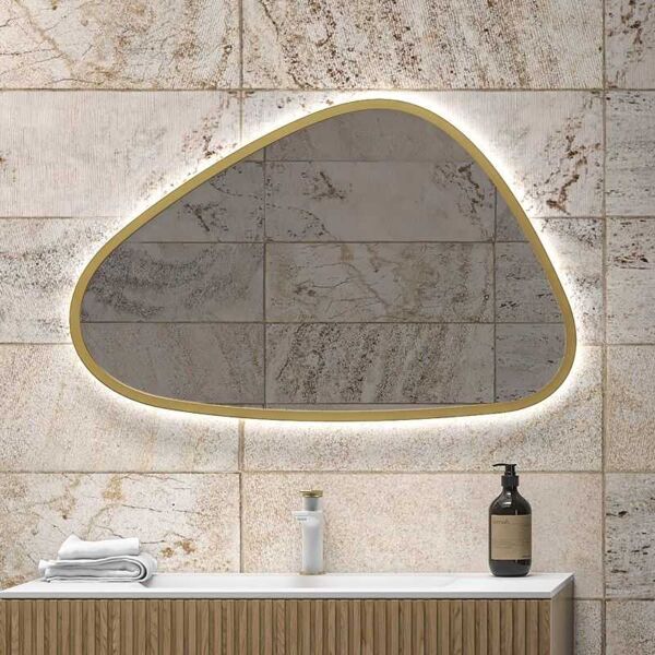 kamalu specchio bagno led 65x100 cm forma a goccia cornice oro   kam-el6500g