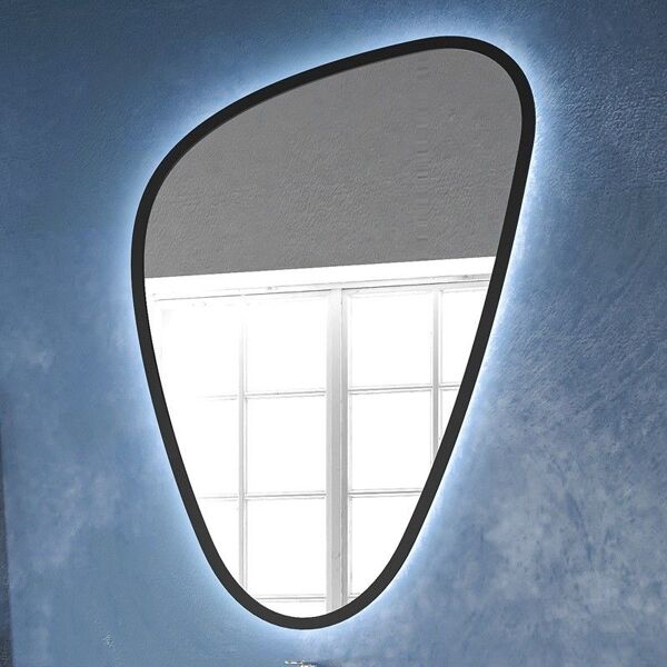 kamalu specchio bagno led 65x100 cm forma a goccia cornice nera   kam-el6500n