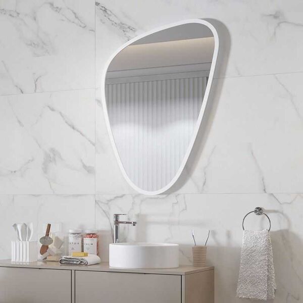 kamalu specchio bagno led 65x100 cm forma a goccia cornice bianca   kam-el6500b