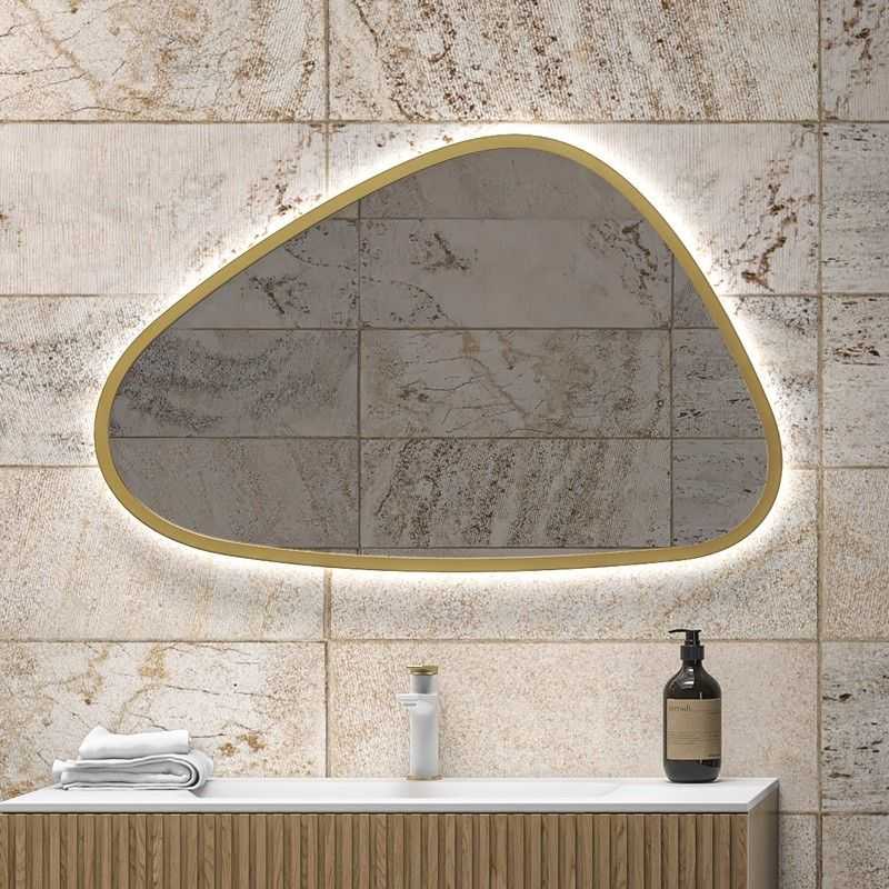 kamalu Specchio bagno led 65x100 cm forma a goccia cornice oro   kam-el6500g