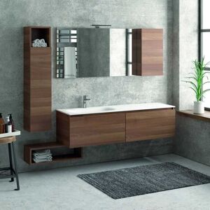 kamalu Composizione bagno 155cm sospesa, composta da mobile con lavabo, specchio, colonna e pensile sp-155e