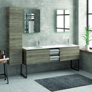 kamalu Composizione bagno 175cm, composta da mobile con lavabo doppio, due specchi led e colonna sp-175c