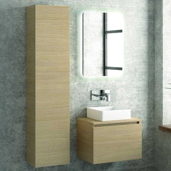 kamalu composizione mobili bagno sospesi 60 cm con lavabo, colonna e specchio led sp-60b