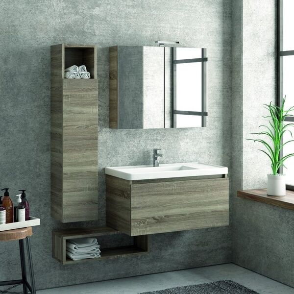 kamalu composizione bagno sospesa 80cm composta da mobile colonna specchio e pensile