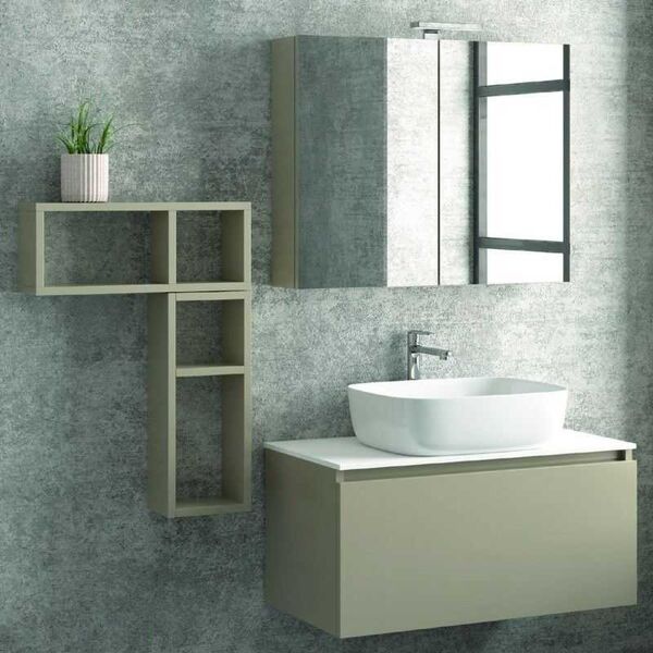 kamalu composizione bagno sospesa 80cm mobile specchio contenitore e 2 pensili