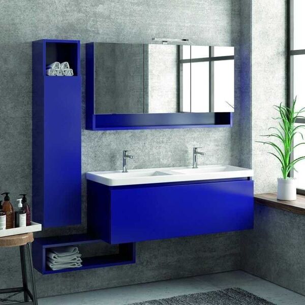 kamalu composizione bagno sospesa 120cm mobile lavabo doppio colonna specchio e pensile