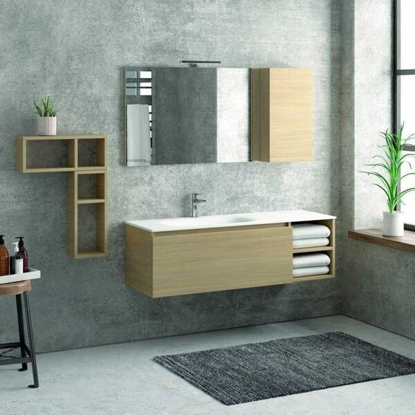 kamalu composizione bagno 135cm composta da mobile e lavabo, specchio e due pensili