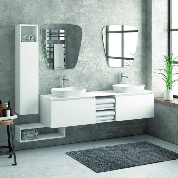 kamalu composizione mobili bagno 175cm sospesa, composta da mobile, due specchi, colonna e pensile sp-175a