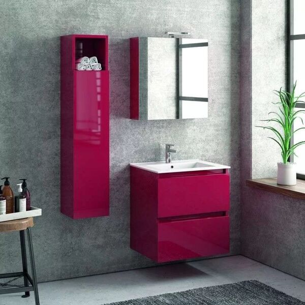 kamalu composizione mobile bagno con lavabo da 60 cm, colonna e specchio tod-60a