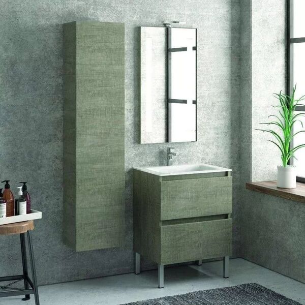 kamalu composizione lavabo con mobile 60 cm, colonna e specchio tod-60b