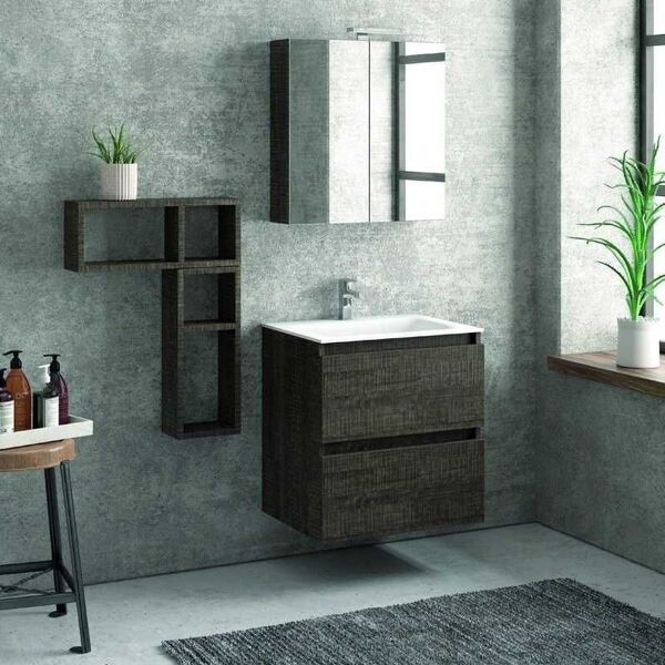 kamalu composizione lavabo bagno sospeso con mobile 60 cm, 2 pensili e specchio tod-60c