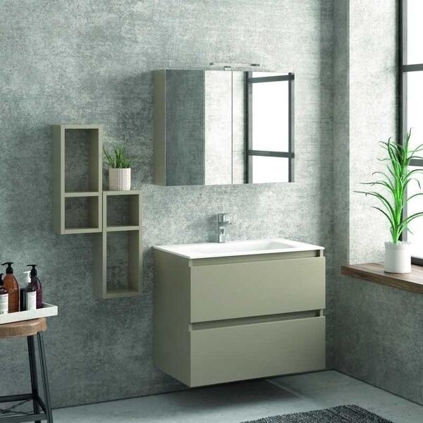 kamalu composizione mobile bagno sospeso 80cm: mobile, 2 pensili e specchio tod-80a