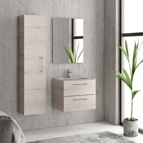 kamalu composizione lavabo bagno con mobile 60 cm, colonna e specchio el-60b