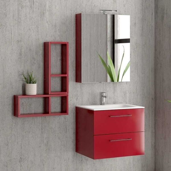 kamalu composizione mobile lavabo bagno 60 cm, specchio contenitore e 2 pensili el-60c