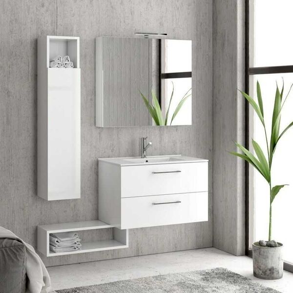 kamalu composizione bagno sospesa 80cm: mobile, specchio contenitore colonna e pensile el-80a