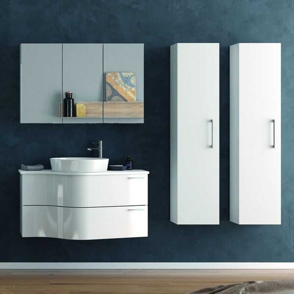 kamalu composizione bagno sospesa 100cm: mobile, specchio contenitore e 2 colonne form-100