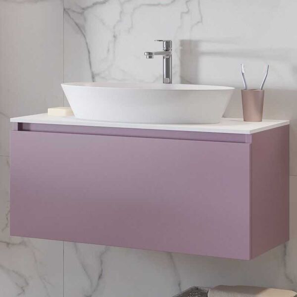 kamalu mobile bagno 80cm sospeso con piano da appoggio in resina bianca sp-80b