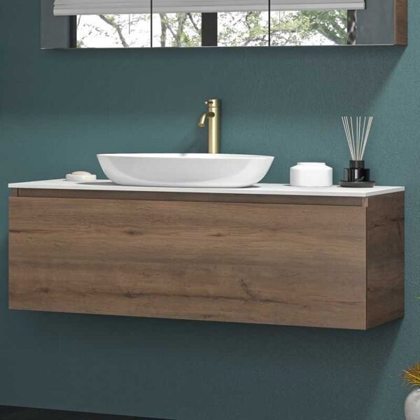 kamalu mobile bagno 120 cm con piano da appoggio in solid surface bianco sp-120c