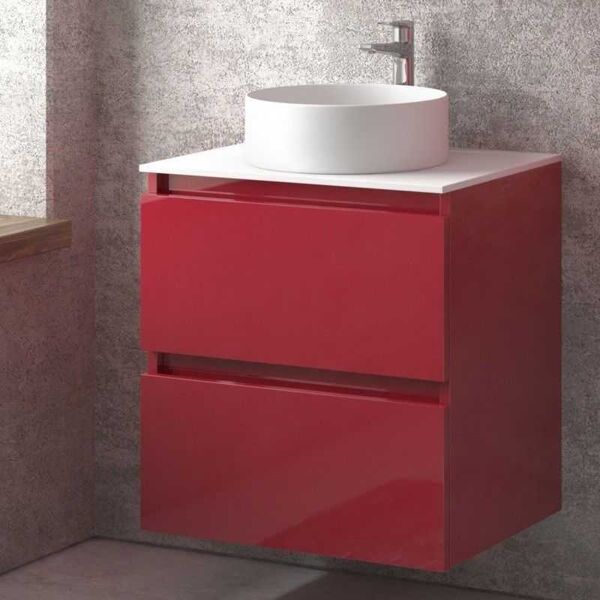 kamalu mobile bagno sospeso 60 cm con due cassetti e piano bianco solid surface tod-60ss