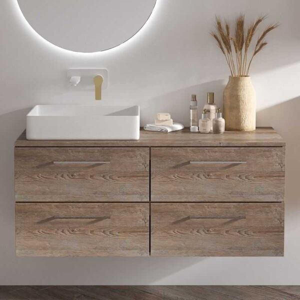 kamalu mobile bagno da 120cm con 4 cassetti e piano per lavabo da appoggio el-120p4