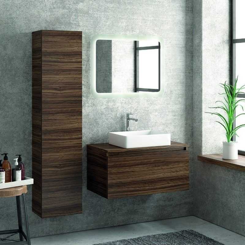 kamalu composizione bagno sospesa 80cm mobile colonna e specchio led