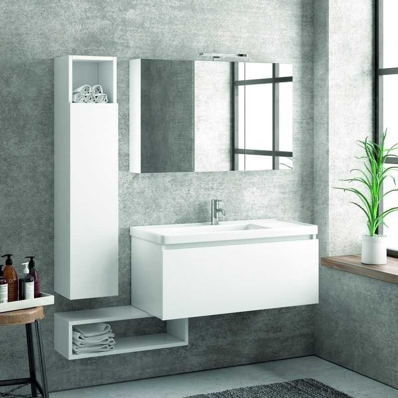 kamalu composizione mobili bagno sospesa 100cm composta da mobile colonna specchio e pensile
