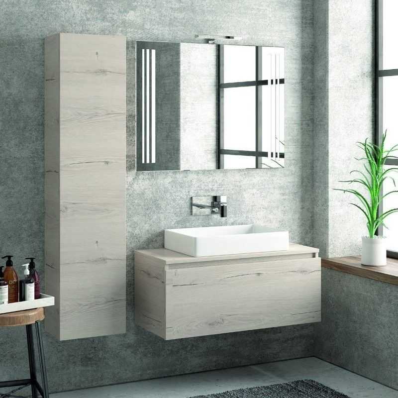 kamalu composizione bagno sospesa 100cm mobile specchio e colonna