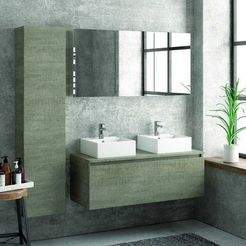 kamalu composizione bagno 120cm sospesa con mobile specchio e colonna