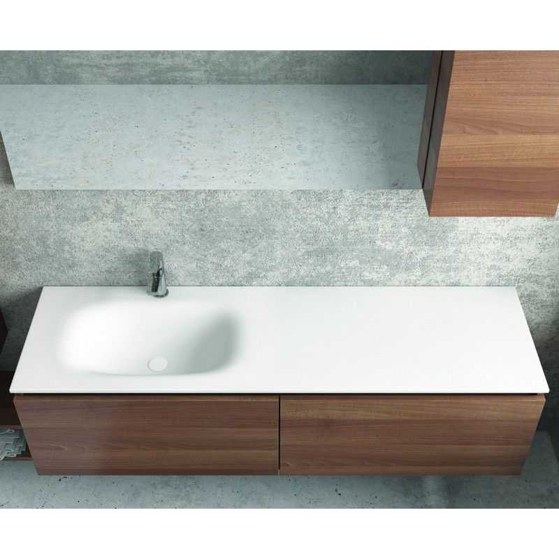 kamalu mobile bagno sospeso 155 cm con lavabo in solid surface bianco e doppio cassetto sp-155c