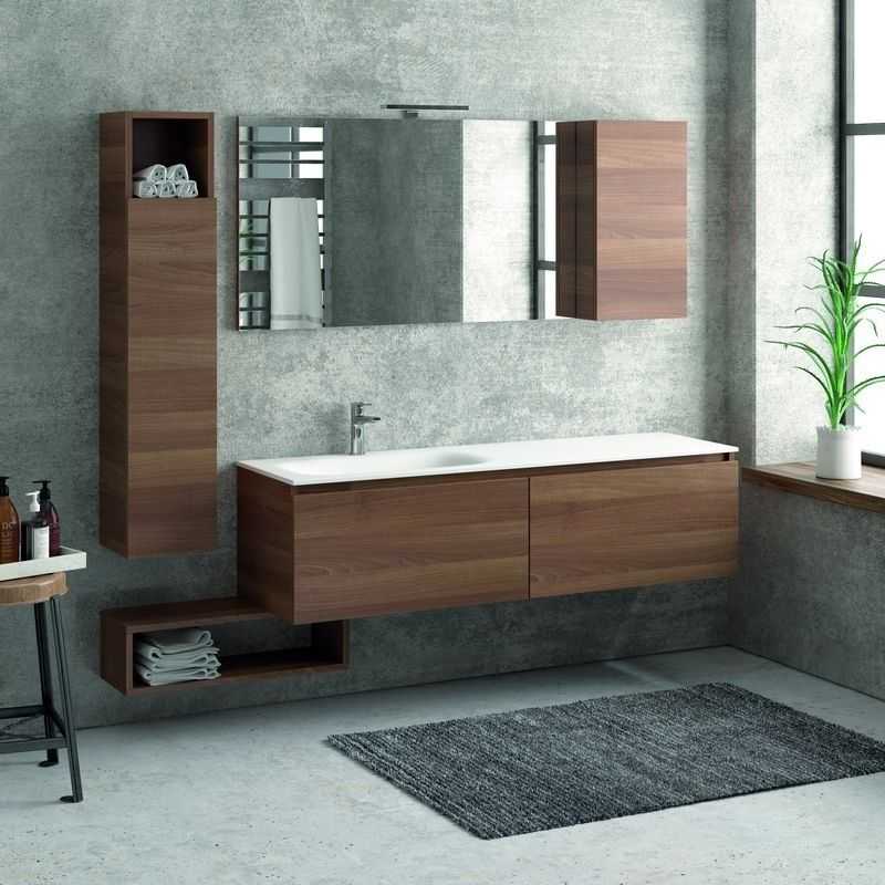 kamalu composizione bagno 155cm sospesa, composta da mobile con lavabo, specchio, colonna e pensile sp-155e