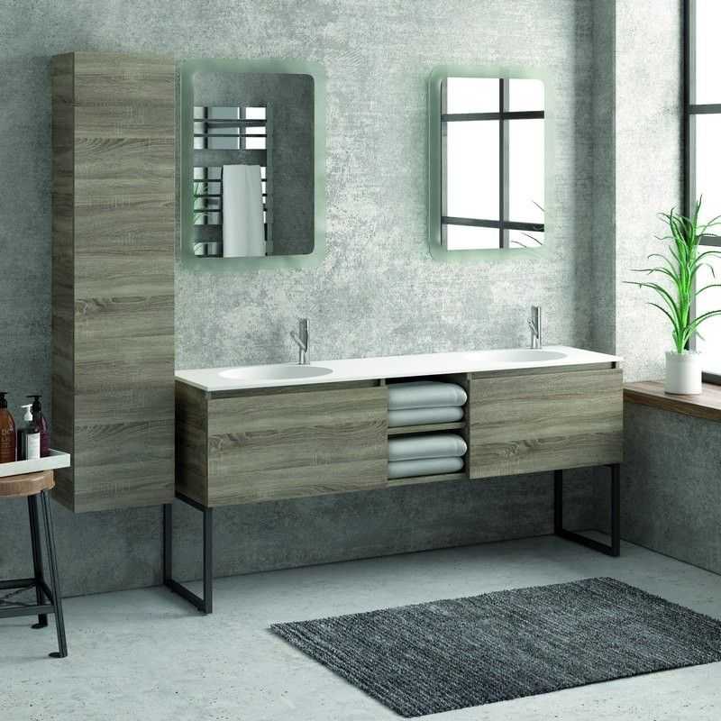 kamalu composizione bagno 175cm, composta da mobile con lavabo doppio, due specchi led e colonna sp-175c