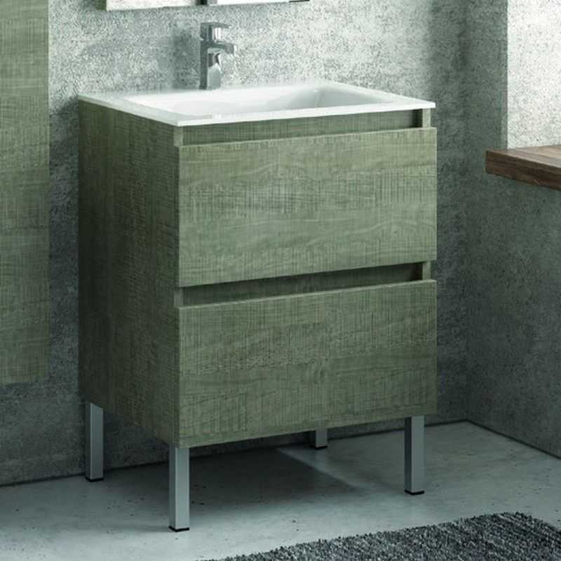 kamalu mobile bagno a terra 60 cm con lavabo e 2 cassetti scorrevoli tod-60lp