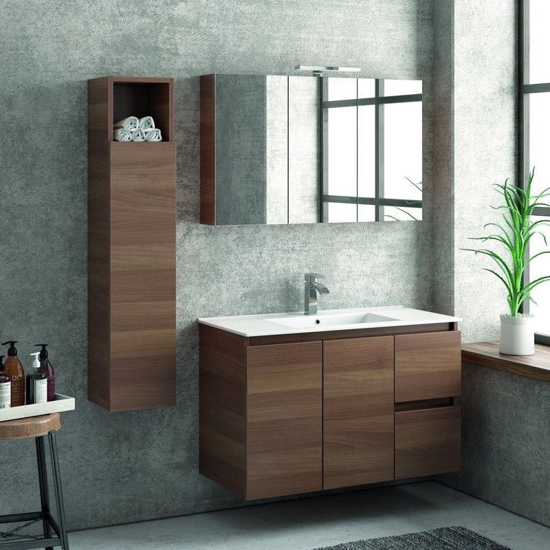 kamalu composizione mobili bagno 100cm installazione sospesa mobile, specchio e colonna tod-100a