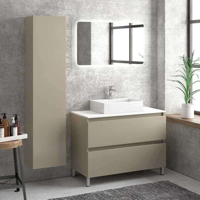 kamalu composizione bagno 100cm installazione a terra: mobile, specchio led e colonna tod-100d