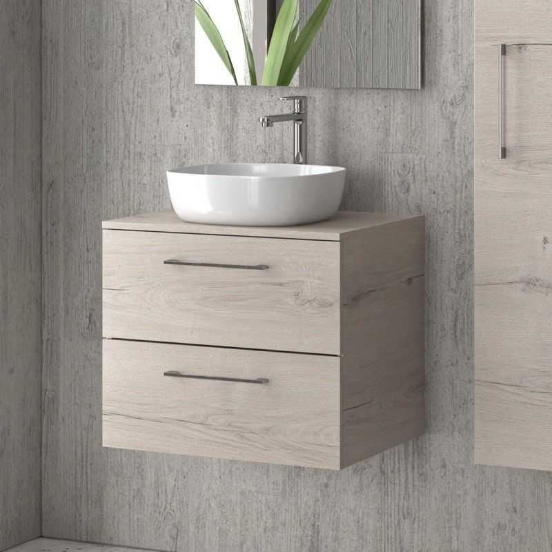 kamalu mobiletto bagno 60 cm con due cassetti e piano per lavabo appoggio el-60p