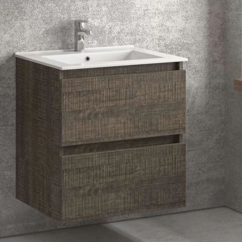 kamalu mobile bagno sospeso 60 cm con lavabo integrato e 2 cassetti tod-60l