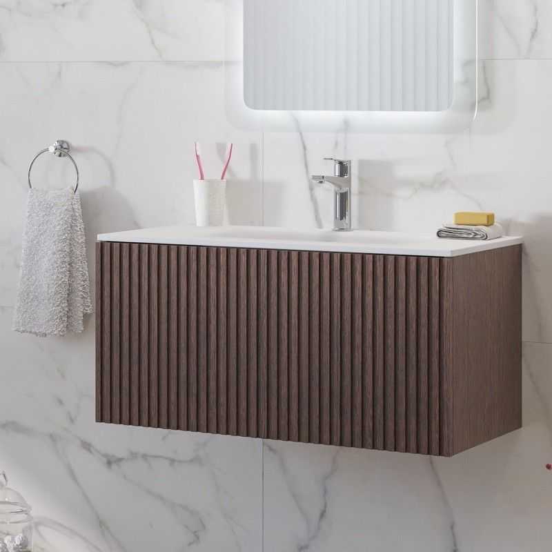 kamalu mobile bagno sospeso 80cm effetto cannettato con lavabo incasso kds-80l