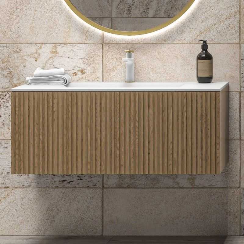 kamalu mobile bagno sospeso 100cm rovere effetto cannettato con lavabo incasso kds-100l