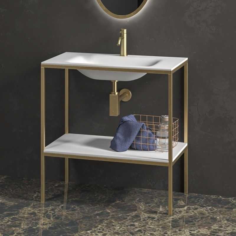 kamalu mobiletto metallico a terra 80 cm con lavabo e ripiano net-80