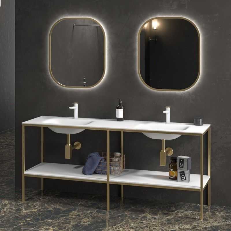 kamalu mobile bagno metallico a terra 175 cm con doppio lavabo net-175l