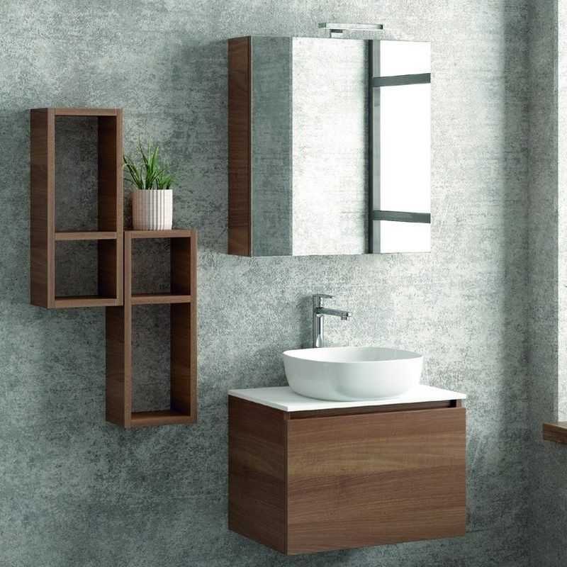 kamalu Composizione mobiletto bagno 60 cm, 2 pensili e specchio contenitore sp-60c