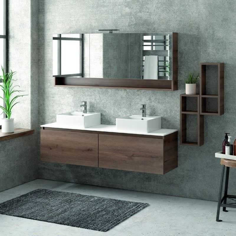 kamalu Composizione bagno sospesa 155cm , composta da mobile, specchio contenitore e due pensili sp-155c