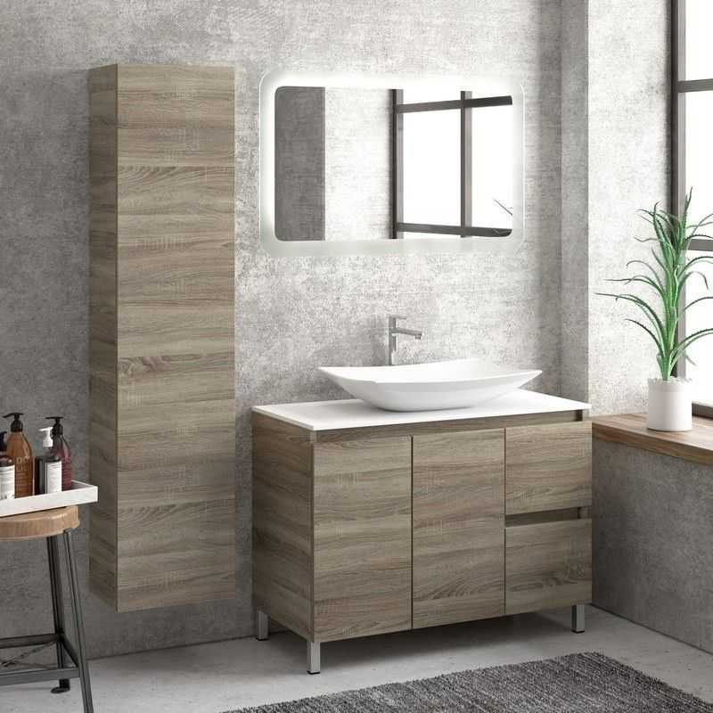 kamalu Composizione bagno 100cm a terra: mobile, specchio led e colonna tod-100b