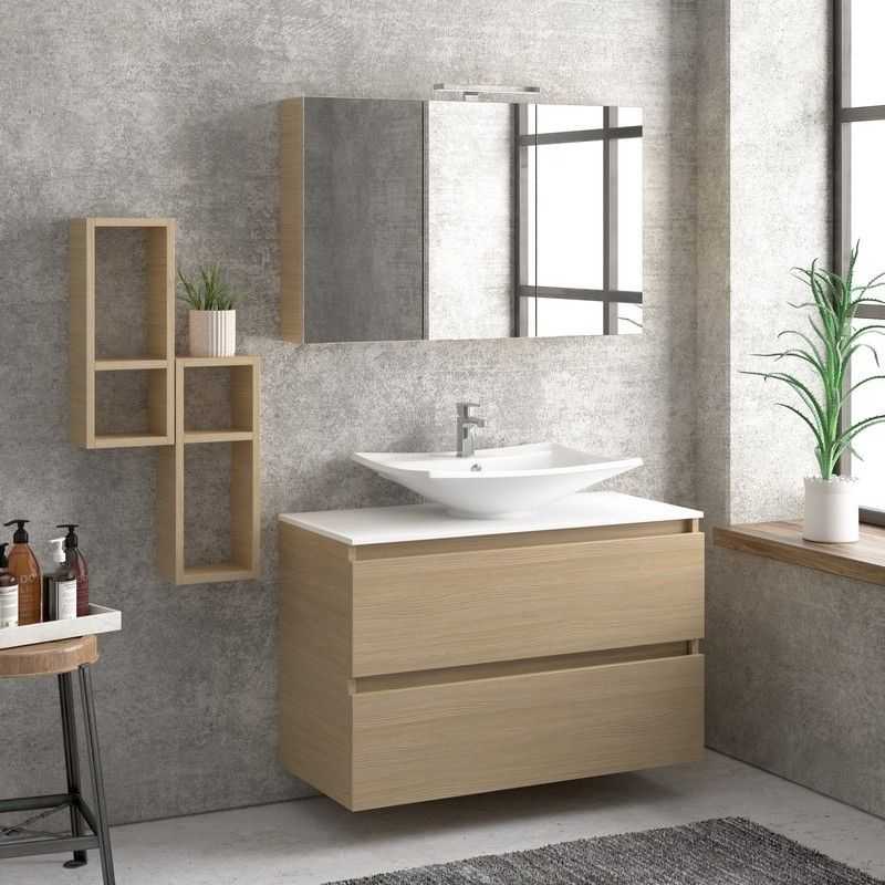 kamalu Composizione bagno sospesa 100cm: mobile, specchio contenitore e due pensili tod-100e