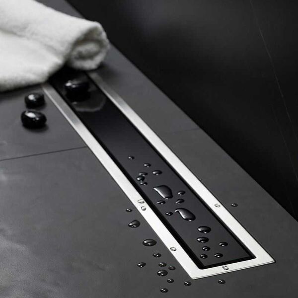 kamalu canaletta per doccia a pavimento 30cm con coperchio in vetro nero cn-300