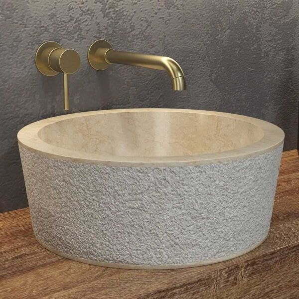 kamalu lavabo ciotola in marmo 40cm color crema litos-tc40